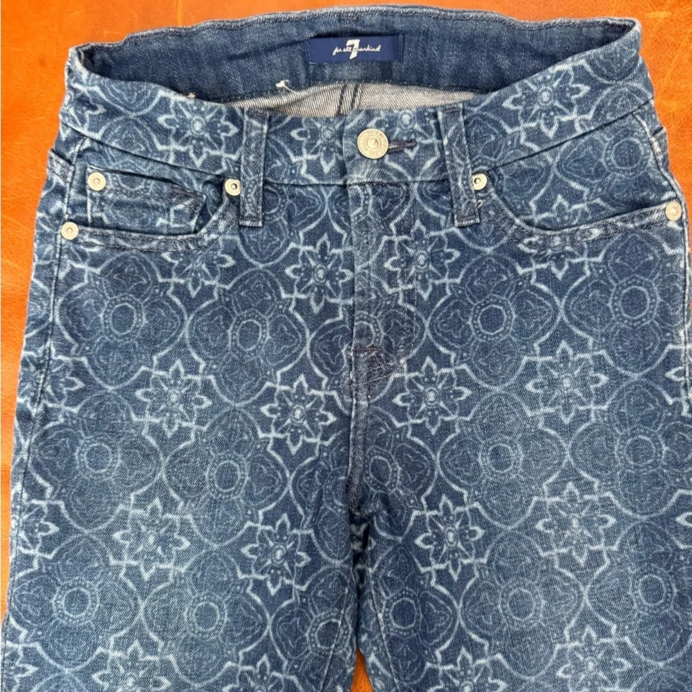 7 FOR ALL MANKIND | patterned skinny ankle jeans with raw hem - Picture 4 of 5